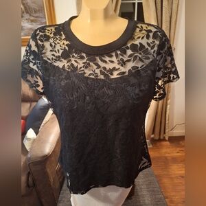 Laundry By Shelli Segal Black Sheer Floral Blouse